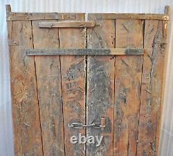 Antique Hard Teak Wood Big Size Door Panel Pair Original Old Hand Carved Painted