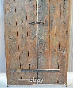 Antique Hard Teak Wood Big Size Door Panel Pair Original Old Hand Carved Painted