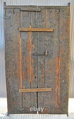 Antique Hard Teak Wood Big Size Door Panel Pair Original Old Hand Carved Painted