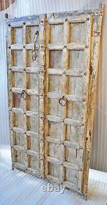 Antique Hard Teak Wood Big Size Door Panel Pair Original Old Hand Carved Painted