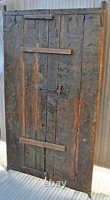 Antique Hard Teak Wood Big Size Door Panel Pair Original Old Hand Carved Painted