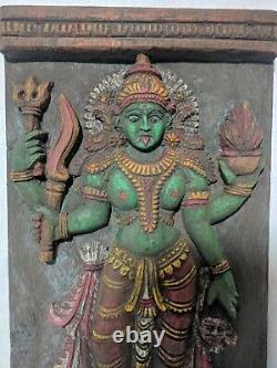 Antique Hindu Godess Kali Devi Hand Carved Wooden Durga Wall Panel Temple Art