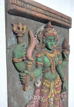 Antique Hindu Godess Kali Devi Hand Carved Wooden Durga Wall Panel Temple Art