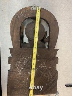 Antique Hindu Solid Block Wood Carving Shiva Parvati Kirtimukha Arch Wall Panel