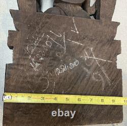 Antique Hindu Solid Block Wood Carving Shiva Parvati Kirtimukha Arch Wall Panel