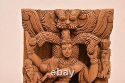 Antique India Hand Carved Wood Hindu Dancing God Temple Figure Relief Panel