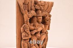 Antique India Hand Carved Wood Hindu Dancing God Temple Figure Relief Panel