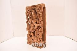 Antique India Hand Carved Wood Hindu Dancing God Temple Figure Relief Panel 12