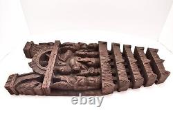 Antique India Hand Carved Wood Hindu Ganesha God Temple Figure Relief Panel