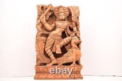 Antique India Hand Carved Wood Hindu Muraga God Temple Figure Relief Panel