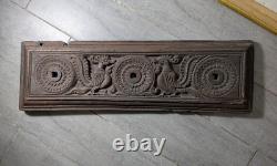 Antique Indian Ornate Carved Wood Wall Door Panel Plaque Peacock