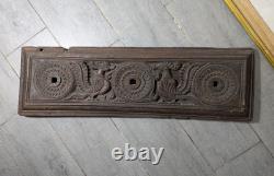 Antique Indian Ornate Carved Wood Wall Door Panel Plaque Peacock