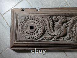 Antique Indian Ornate Carved Wood Wall Door Panel Plaque Peacock