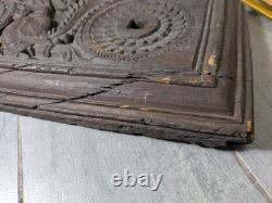 Antique Indian Ornate Carved Wood Wall Door Panel Plaque Peacock