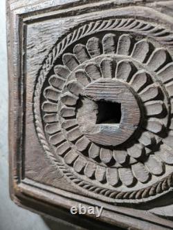 Antique Indian Ornate Carved Wood Wall Door Panel Plaque Peacock
