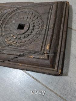 Antique Indian Ornate Carved Wood Wall Door Panel Plaque Peacock