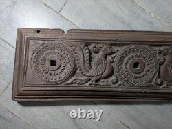 Antique Indian Ornate Carved Wood Wall Door Panel Plaque Peacock
