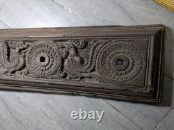 Antique Indian Ornate Carved Wood Wall Door Panel Plaque Peacock