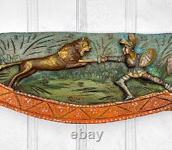 Antique Italian Renaissance Wood Carved Sicilian Cart Wall Hanging Panel