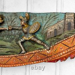 Antique Italian Renaissance Wood Carved Sicilian Cart Wall Hanging Panel