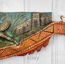 Antique Italian Renaissance Wood Carved Sicilian Cart Wall Hanging Panel