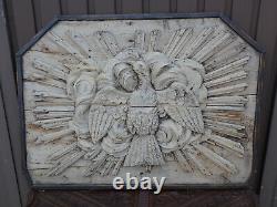 Antique LARGE 18thc Wood carved Religious Wall panel Holy spirit dove church