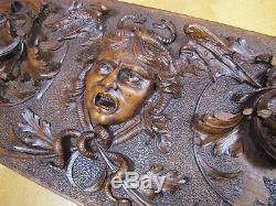 Antique MEDUSA WINGED SERPENTS DRAGONS Decorative Art Hand Carved Wooden Panel