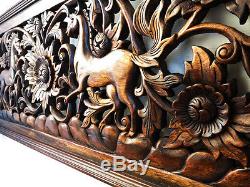 Antique Nice 2 Horse Carved Wood Home Wall Panel Mural Decor Art Statue FS gtahy
