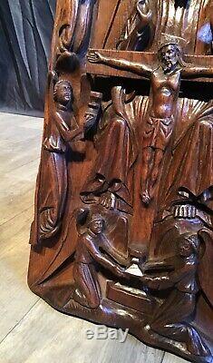 Antique Oak Wood Carved Church Wall Panel Jesus Christ God Angels