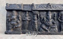Antique Old Rare Fine Hand Carved Wood Hindu God Ganesha Figure Unique Panel