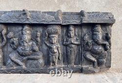 Antique Old Rare Fine Hand Carved Wood Hindu God Ganesha Figure Unique Panel