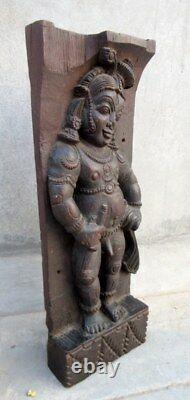 Antique Old Rare Hand Carved Rose Wood Hindu God Krishna Nude Figure Wall Panel