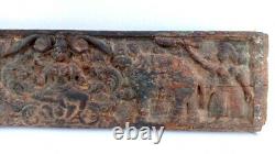 Antique Old Rare Hand Carved Wood Hinduism Goddess Laxmi Elephant Panel Plaque