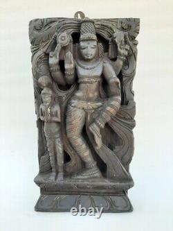 Antique Old Rare Hand Carved Wood South Indian God Vishnu Figure Statue Panel