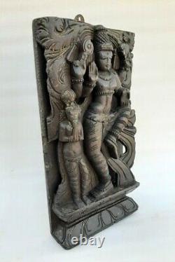 Antique Old Rare Hand Carved Wood South Indian God Vishnu Figure Statue Panel