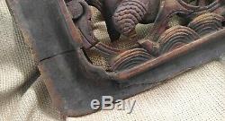 Antique Old Vintage Asian Orential Hand Carved Wooden Panel Oxen