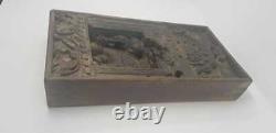 Antique Old Wooden Elephant Carved Block Wall Hanging Panel Decorative NH5402