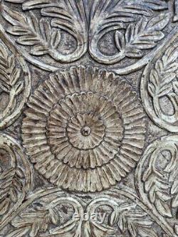 Antique Old Wooden Hand Carved Floral Leaf Design Wall Panel 22 x 19'