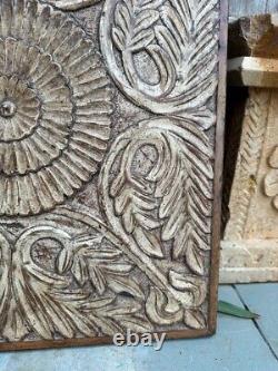 Antique Old Wooden Hand Carved Floral Leaf Design Wall Panel 22 x 19'