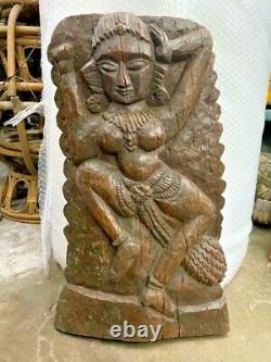 Antique Old Wooden Hand Carved Indian Traditional Dancing Woman Statue / Panel