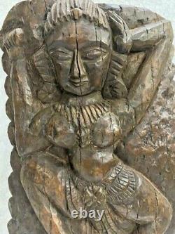 Antique Old Wooden Hand Carved Indian Traditional Dancing Woman Statue / Panel