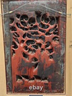 Antique Oriental Asian Chinese Wood Relief Carved Gilded Screen Panel Plaque #5