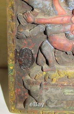 Antique Oriental Tibetan Wood Carving Sculpture Panel 2 pieces