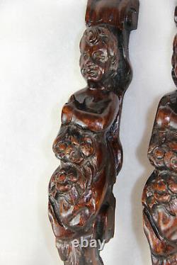 Antique PAIR French wood carved putti Angel panels cabinet parts baroque