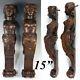 Antique Pair Of Carved Wood Caryatid Figures, 15 Tall, Cabinet Or Architectural