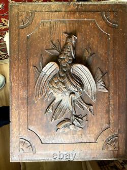 Antique Painting Panel Wooden Carved Birds Pheasant Chasse Trophy Vintage