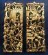 Antique Pair Chinese 3d Gold Gilt War-field Scenery Wood Carved Panels
