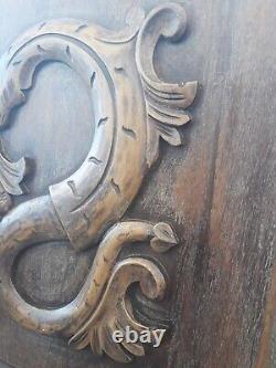 Antique Pair French Panels Wood Carved Griffin Dragon
