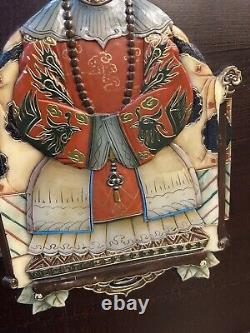 Antique Pair Of 2 Chinese Ancestor Inlaid Wood Panels Plaques Emperor Empress