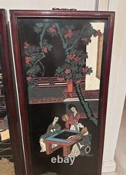 Antique Pair of Chinese solid wood carved and painted Panels L102W40cm 2pcs